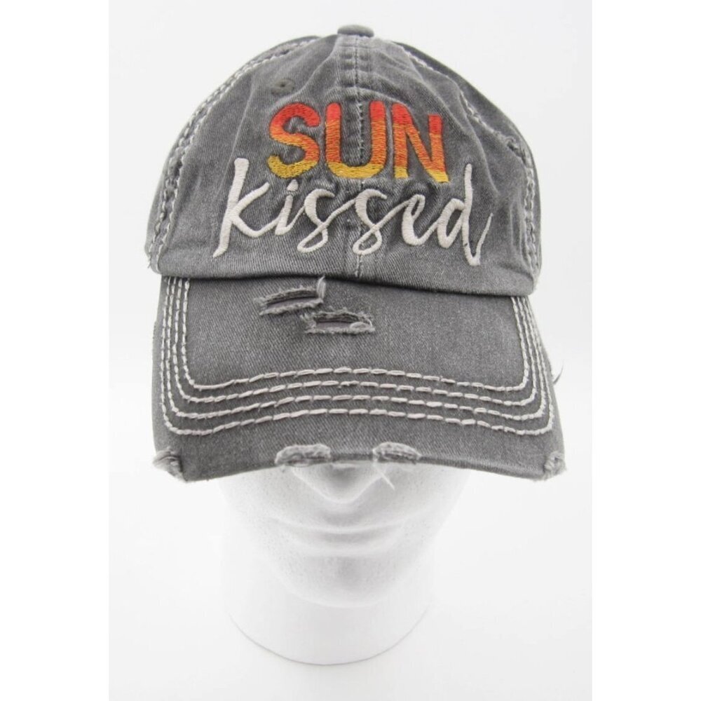 Sun Kissed Hat Women Strapback Gray Distressed Baseball Dad Cap Beach Summer (D)